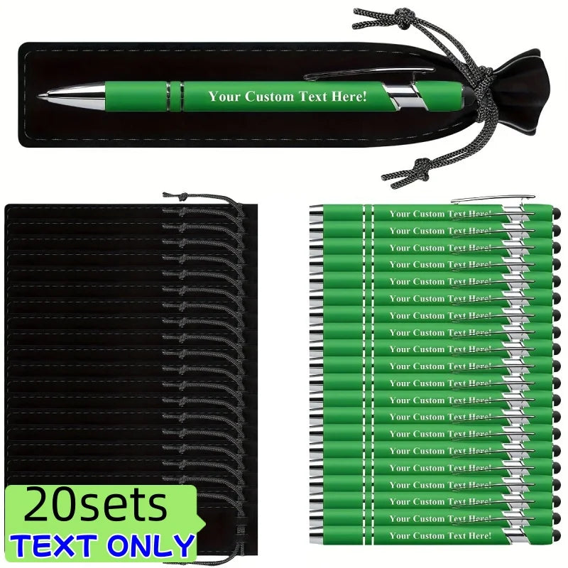 20 Sets Customizable Metal Ballpoint Pens with Pen Bags – Custom Logo Promotional Gift Set