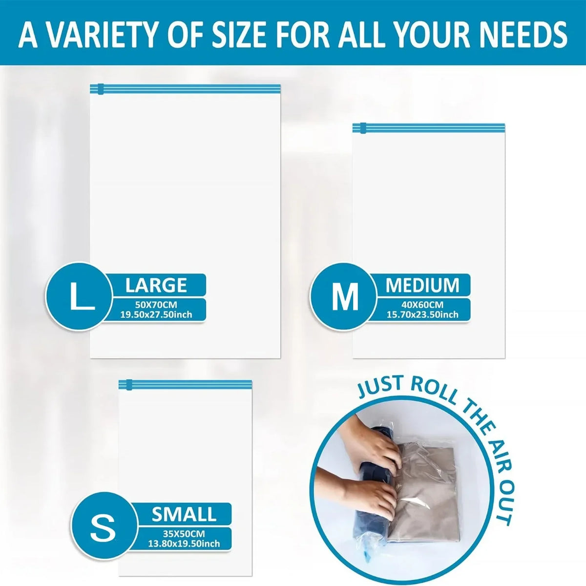 Vacuum Storage Bags for Clothes 50 × 35 cm – Waterproof PVC Space-Saving Travel & Wardrobe Organizer