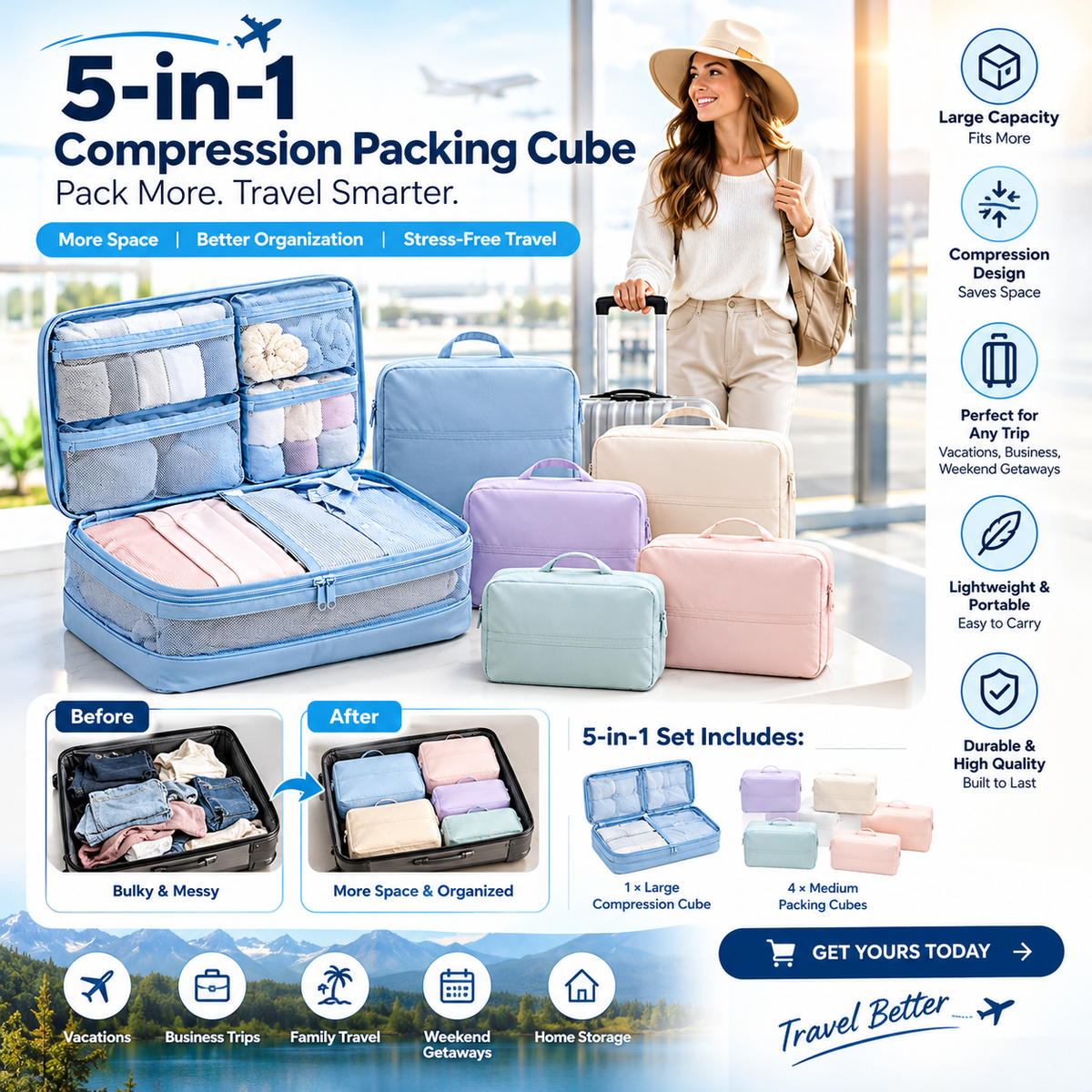 5-in-1 Large Capacity Clothes Compression Storage Bag for Travel
