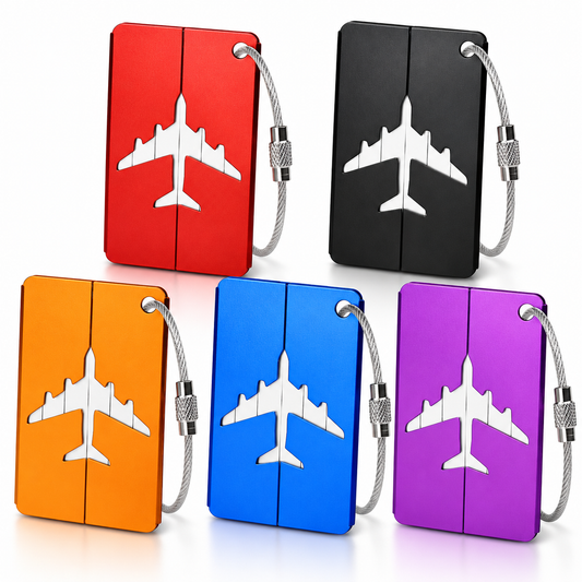 5PCS Aluminum Luggage Tags – Durable Anti-Theft Steel Ring ID Tags for Suitcase & Travel Bags