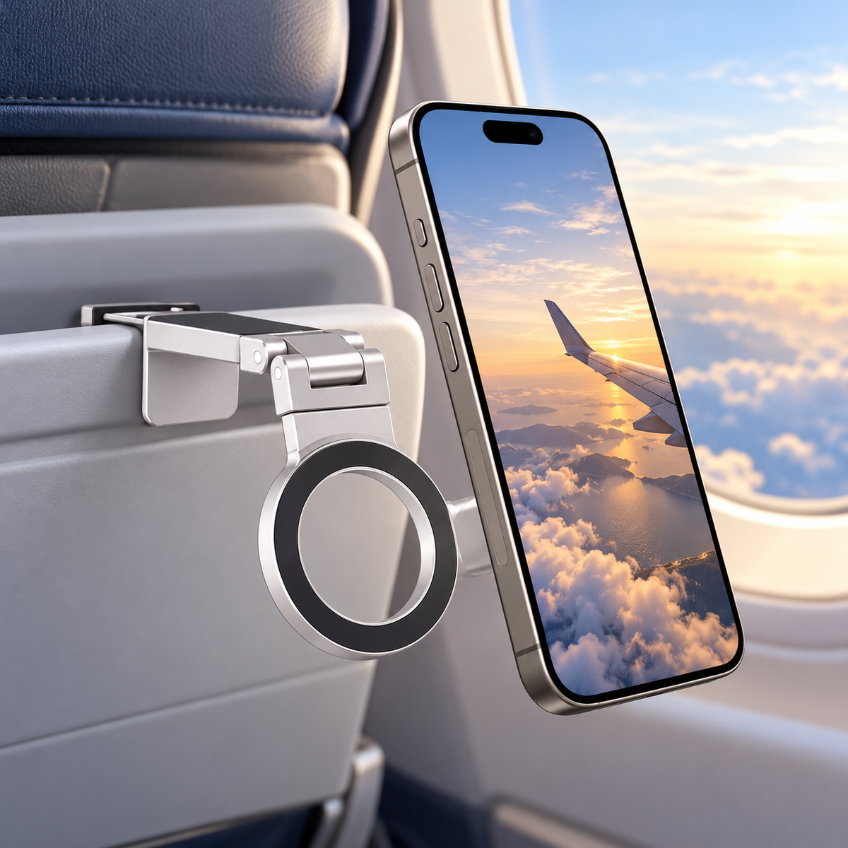 360° Rotation Magnetic Phone Holder for Airplane Tray and Desk