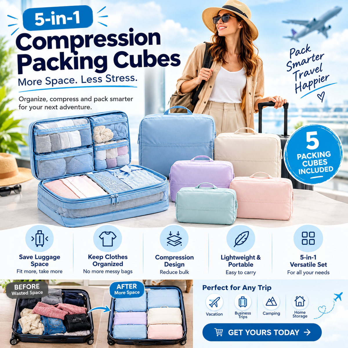 5-in-1 Large Capacity Clothes Compression Storage Bag for Travel