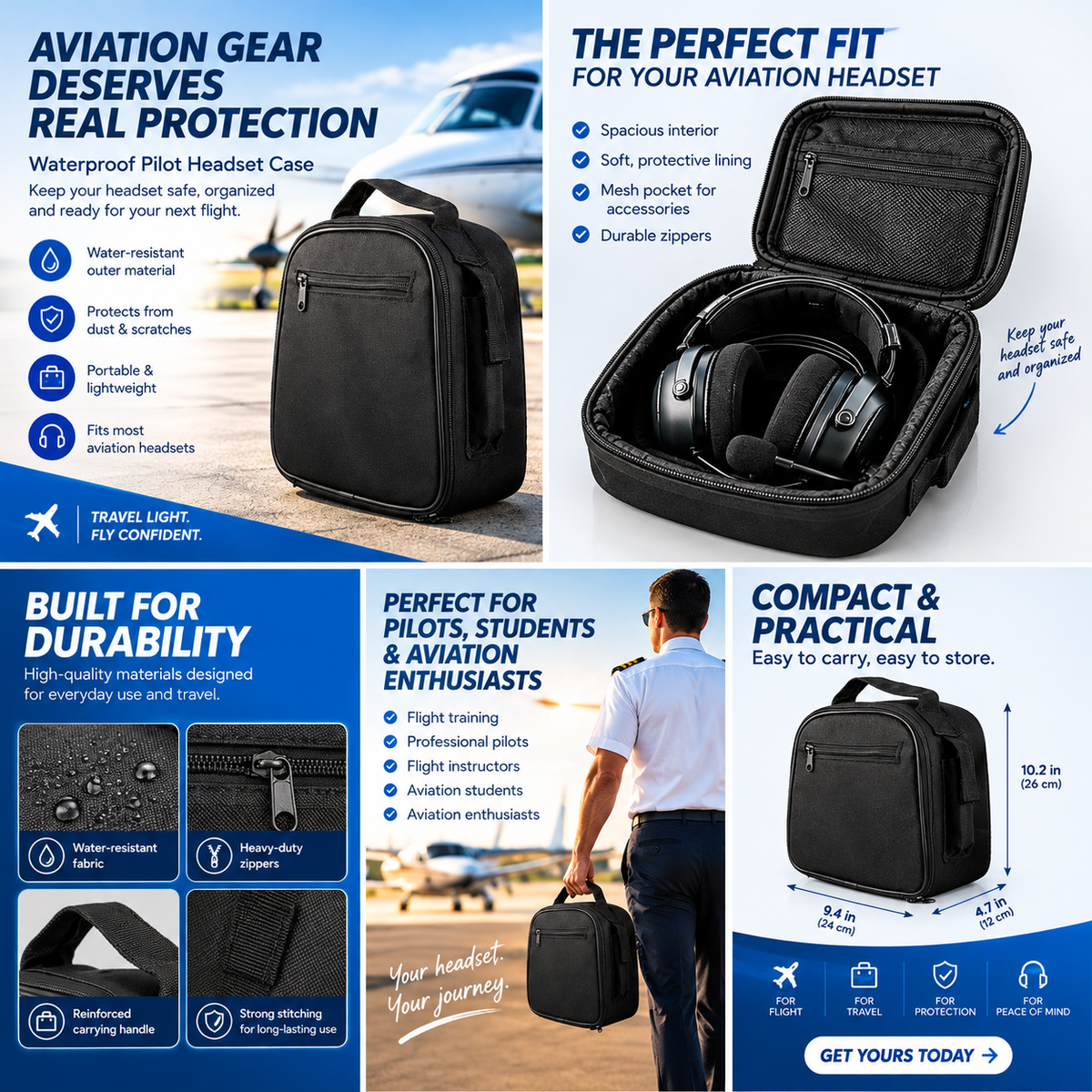 Waterproof Aviation Pilot Headset Storage Bag