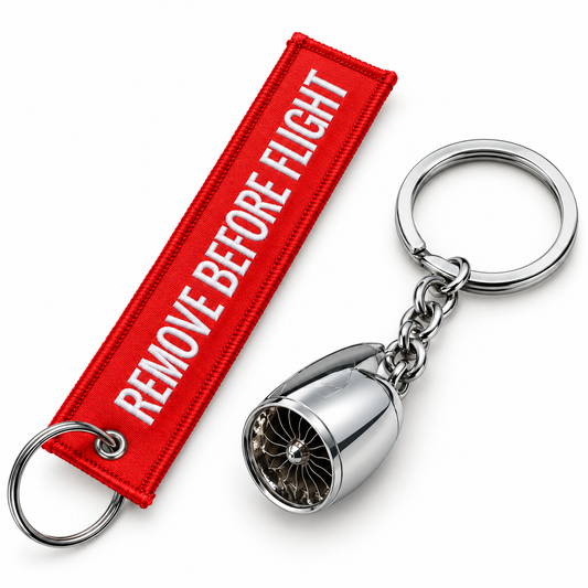 Aviation Keychain Duo Bundle – Remove Before Flight + Mini Jet Engine