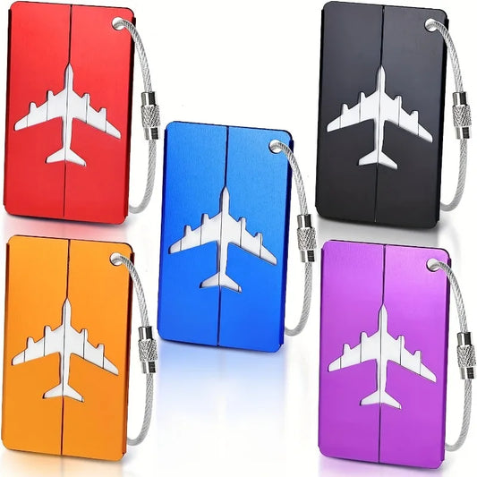 5PCS Aluminum Luggage Tags – Durable Anti-Theft Steel Ring ID Tags for Suitcase & Travel Bags
