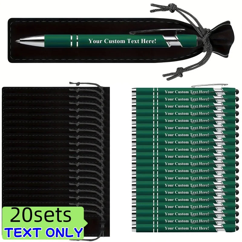 20 Sets Customizable Metal Ballpoint Pens with Pen Bags – Custom Logo Promotional Gift Set
