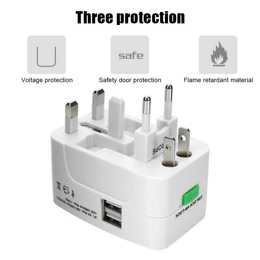 International Travel Plug Adapter With 2 USB Type-C Ports