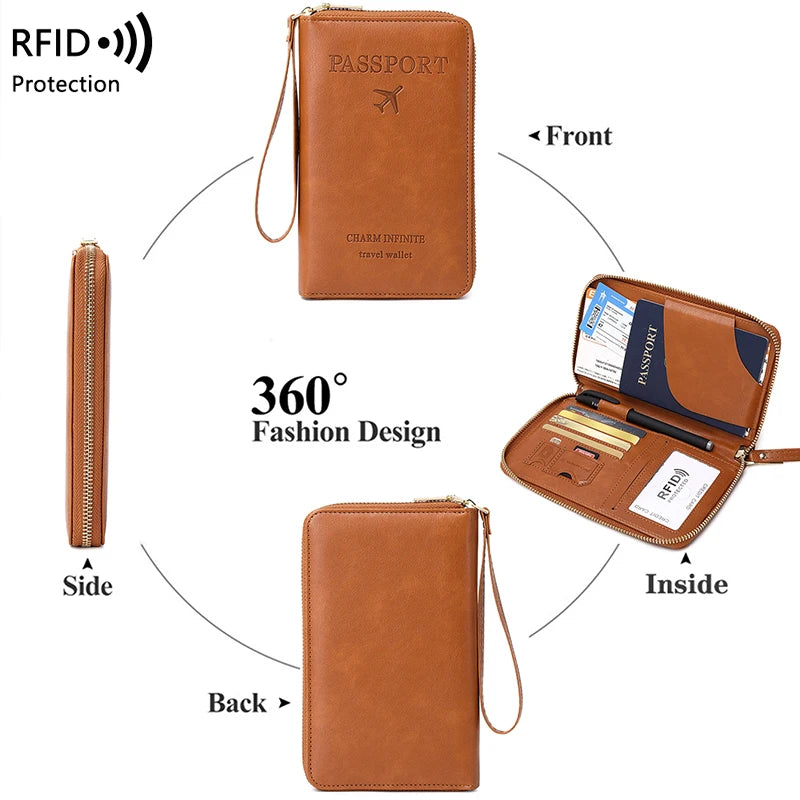 RFID Blocking Passport Holder – Secure Travel Wallet with Zipper for Cards & Documents