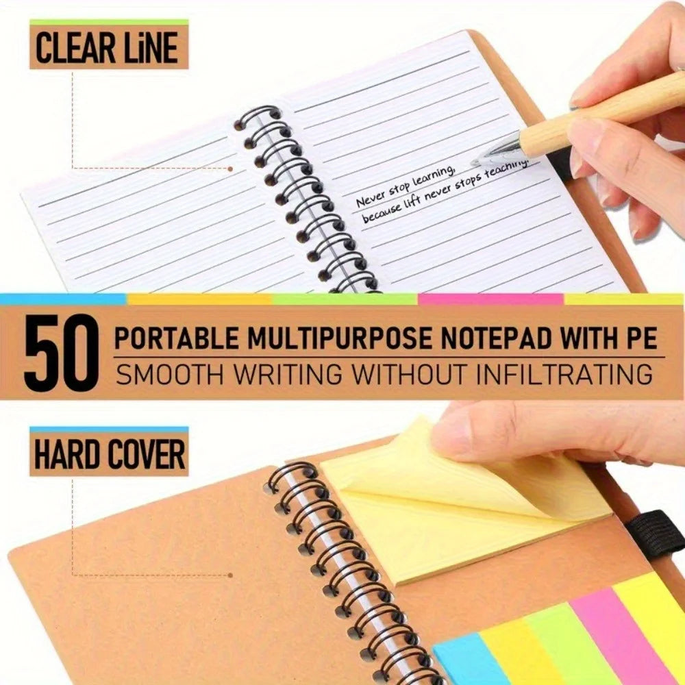1/10pcs Inspirational Spiral Notebooks With Sticky Note Pads