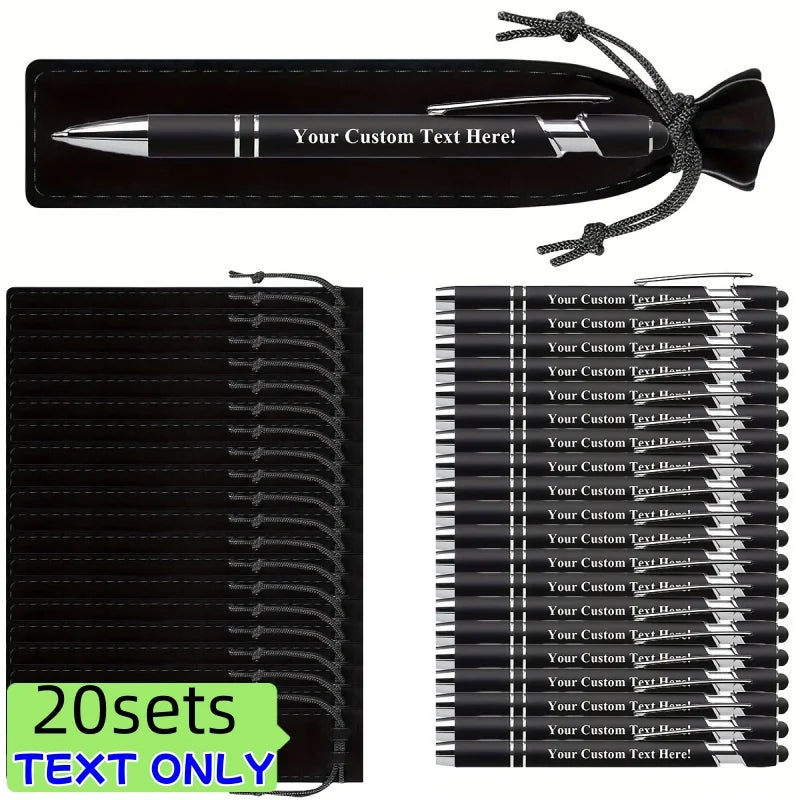 20 Sets Customizable Metal Ballpoint Pens with Pen Bags – Custom Logo Promotional Gift Set