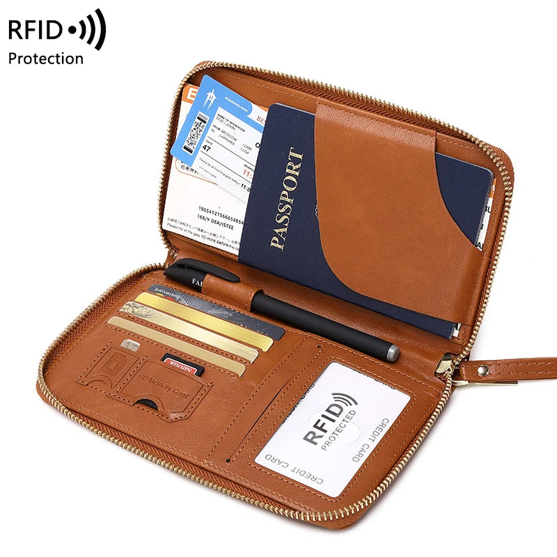 RFID Blocking Passport Holder – Secure Travel Wallet with Zipper for Cards & Documents