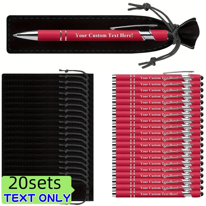 20 Sets Customizable Metal Ballpoint Pens with Pen Bags – Custom Logo Promotional Gift Set