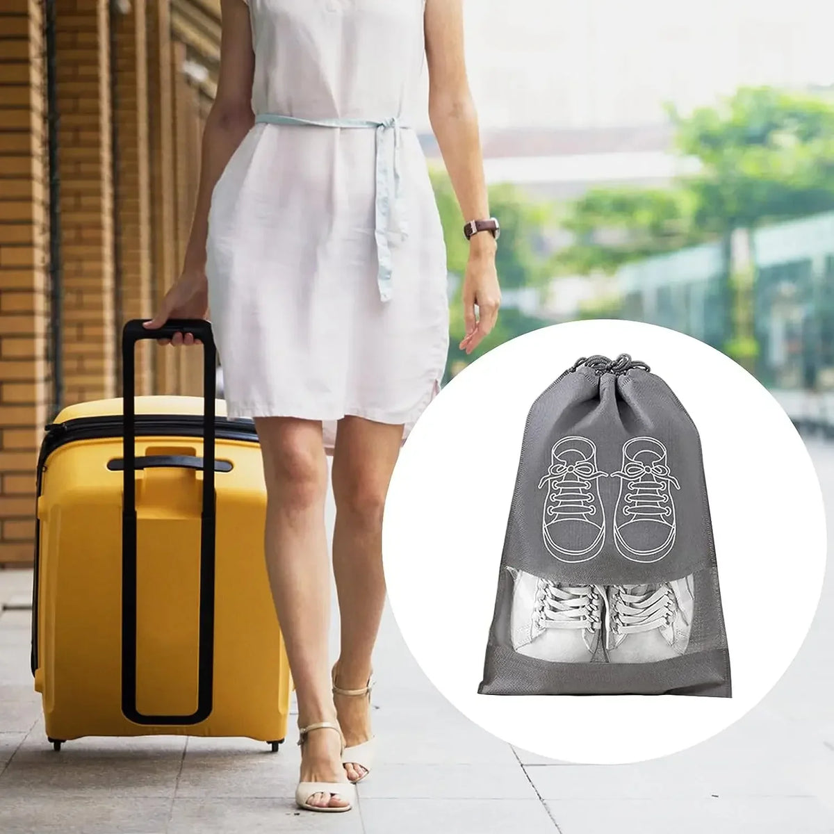 Shoe Storage Bags with Drawstring – Non-Woven Fabric Shoe Organizer for Travel, Luggage & Closet Storage, 5 or 10 Pack