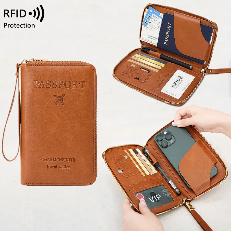 RFID Blocking Passport Holder – Secure Travel Wallet with Zipper for Cards & Documents