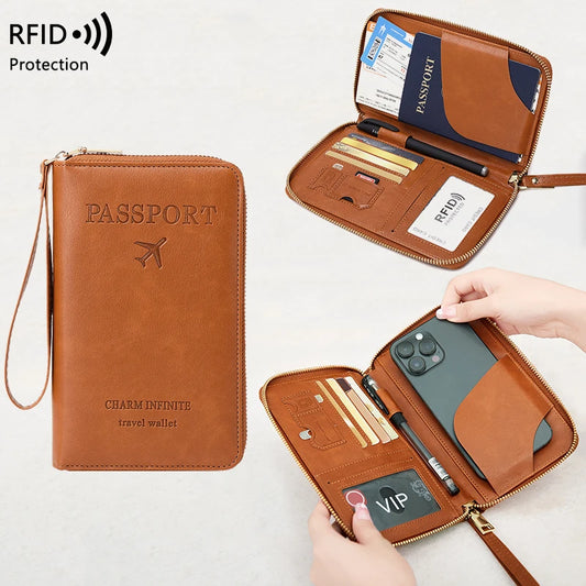 RFID Blocking Passport Holder – Secure Travel Wallet with Zipper for Cards & Documents