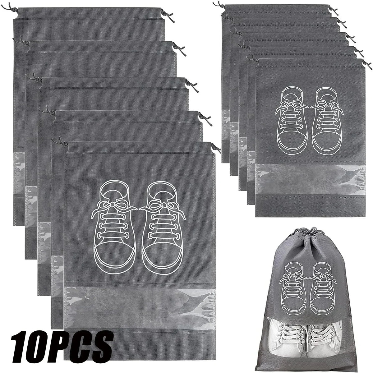 Shoe Storage Bags with Drawstring – Non-Woven Fabric Shoe Organizer for Travel, Luggage & Closet Storage, 5 or 10 Pack