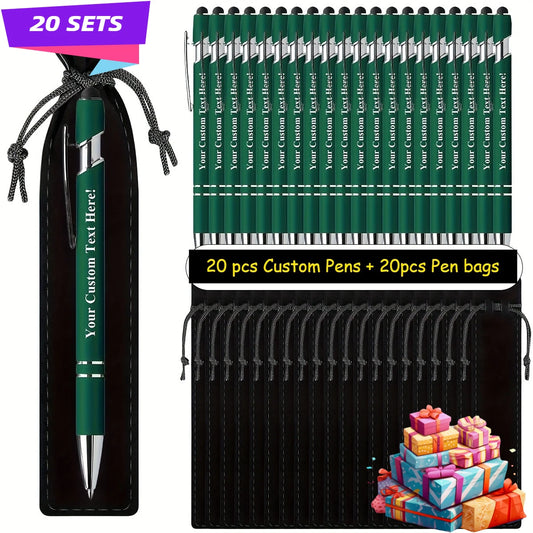20 Sets Customizable Metal Ballpoint Pens with Pen Bags – Custom Logo Promotional Gift Set