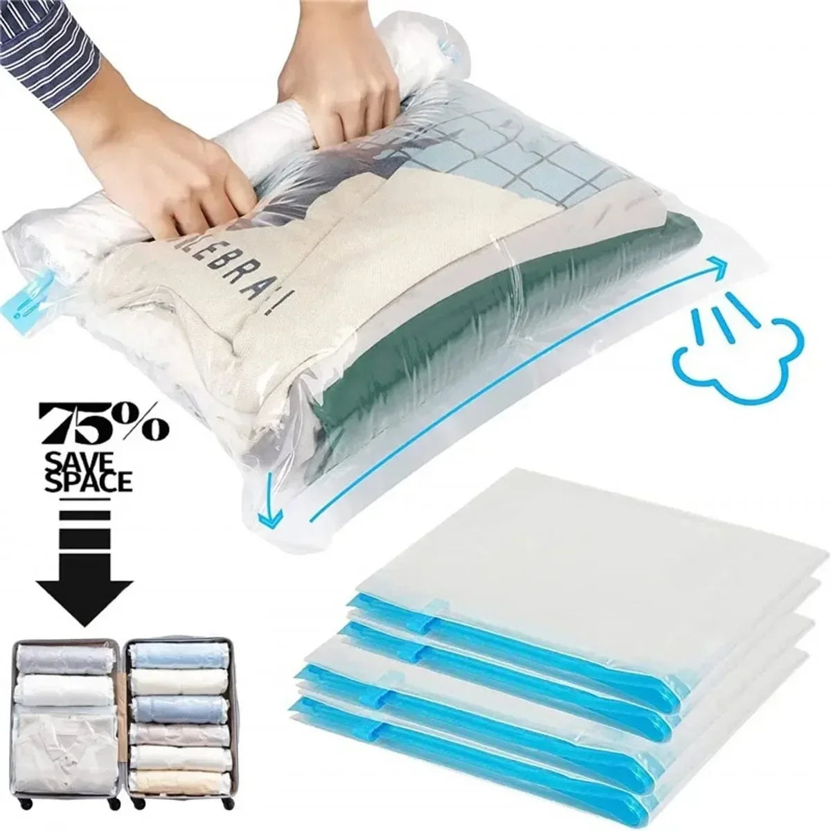 Vacuum Storage Bags for Clothes 50 × 35 cm – Waterproof PVC Space-Saving Travel & Wardrobe Organizer