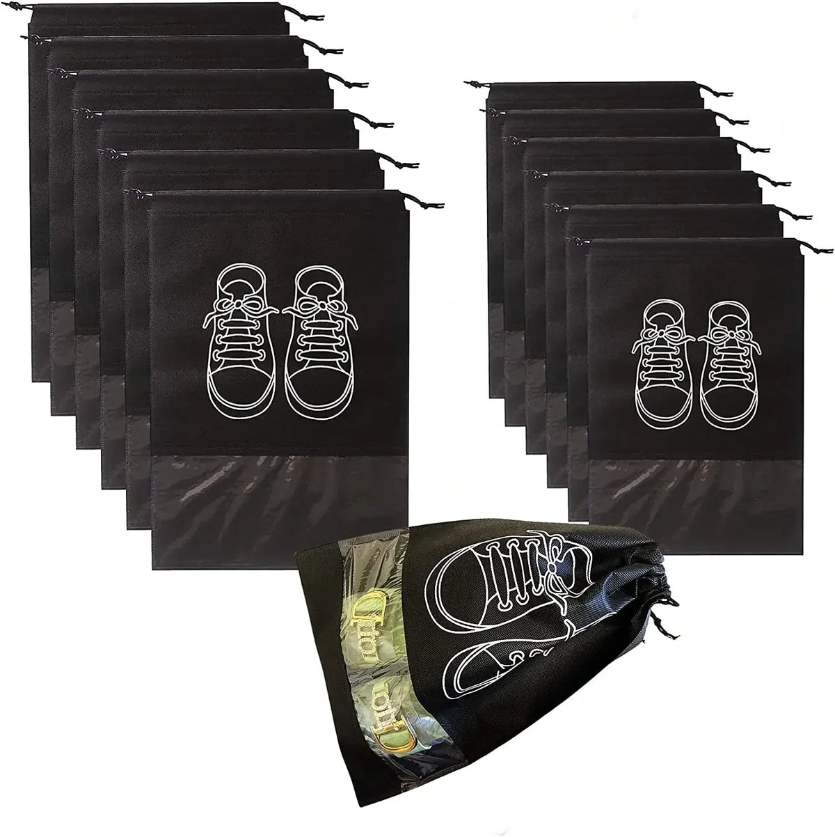 Shoe Storage Bags with Drawstring – Non-Woven Fabric Shoe Organizer for Travel, Luggage & Closet Storage, 5 or 10 Pack