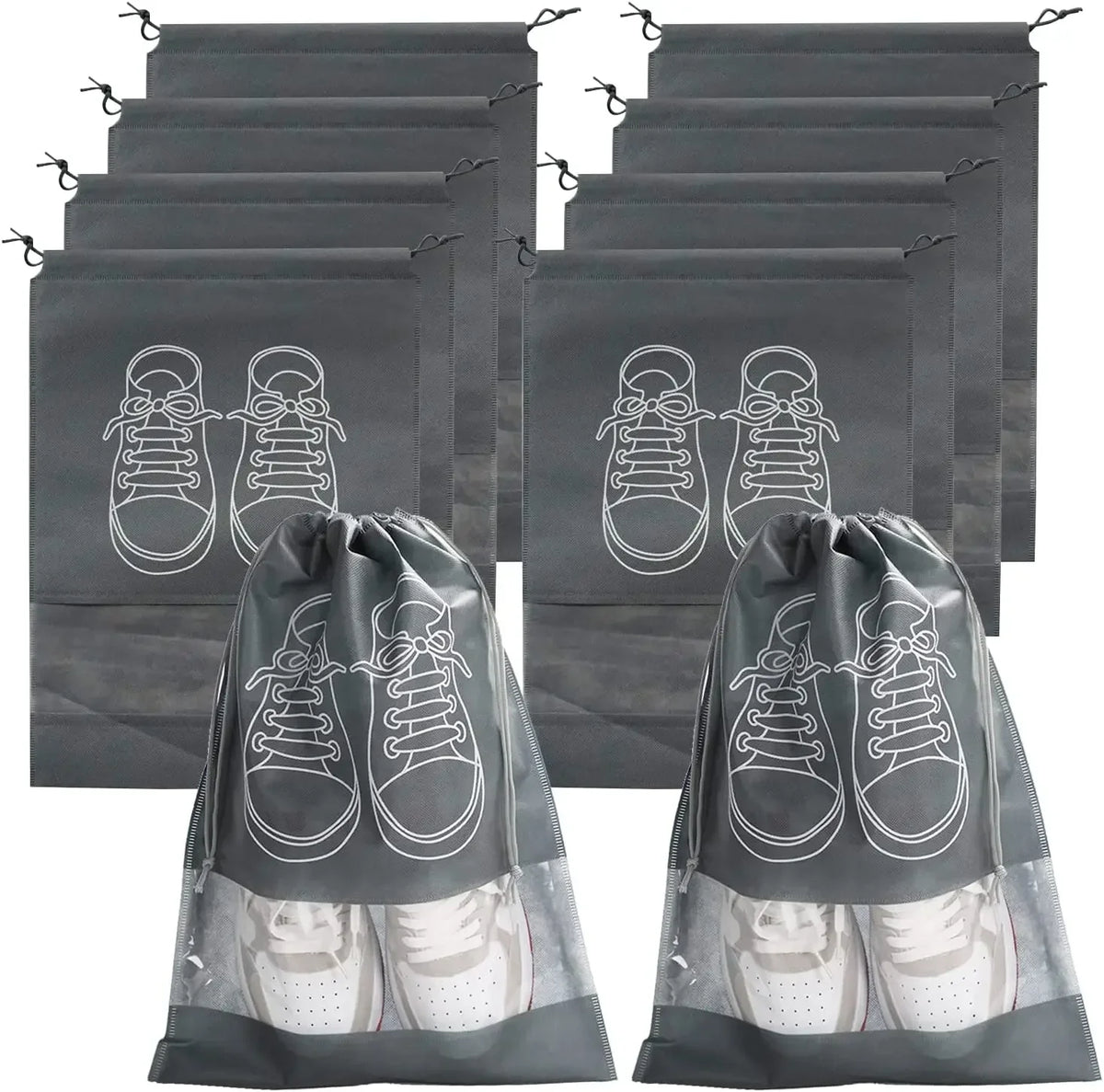 Shoe Storage Bags with Drawstring – Non-Woven Fabric Shoe Organizer for Travel, Luggage & Closet Storage, 5 or 10 Pack