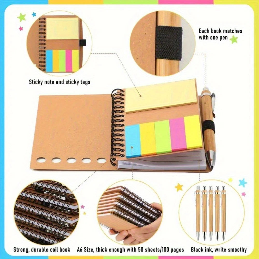 1/10pcs Inspirational Spiral Notebooks With Sticky Note Pads
