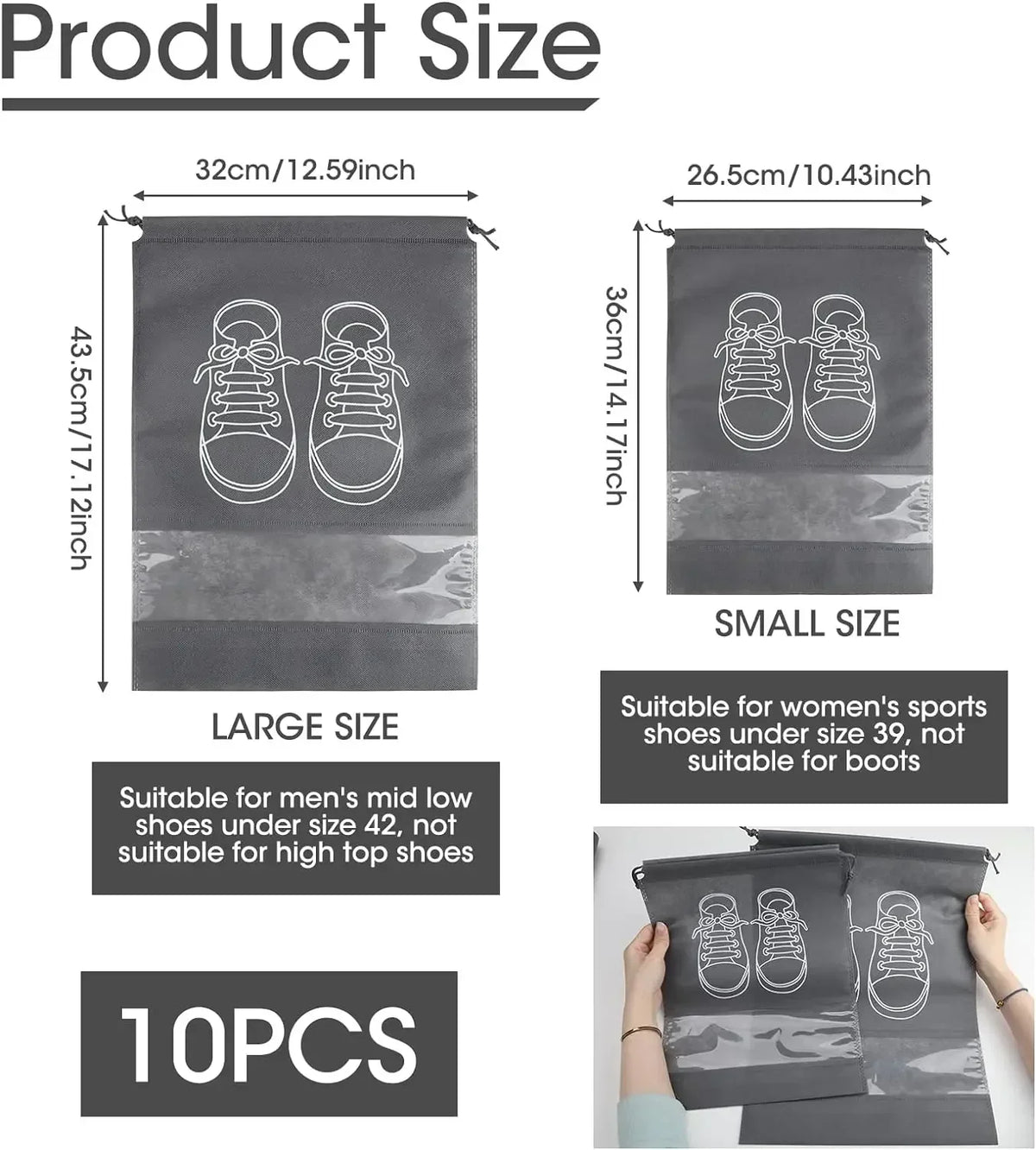 Shoe Storage Bags with Drawstring – Non-Woven Fabric Shoe Organizer for Travel, Luggage & Closet Storage, 5 or 10 Pack