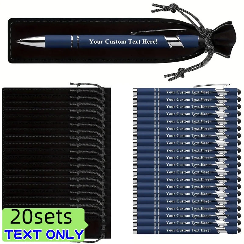 20 Sets Customizable Metal Ballpoint Pens with Pen Bags – Custom Logo Promotional Gift Set