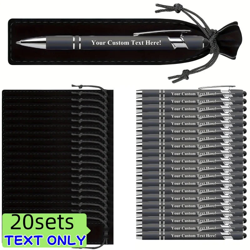 20 Sets Customizable Metal Ballpoint Pens with Pen Bags – Custom Logo Promotional Gift Set