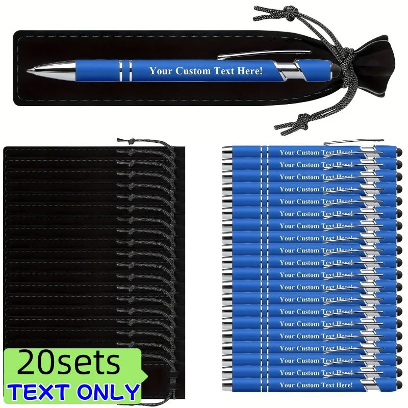 20 Sets Customizable Metal Ballpoint Pens with Pen Bags – Custom Logo Promotional Gift Set