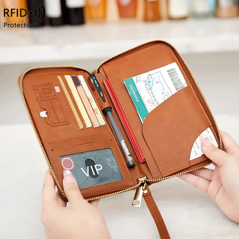 RFID Blocking Passport Holder – Secure Travel Wallet with Zipper for Cards & Documents