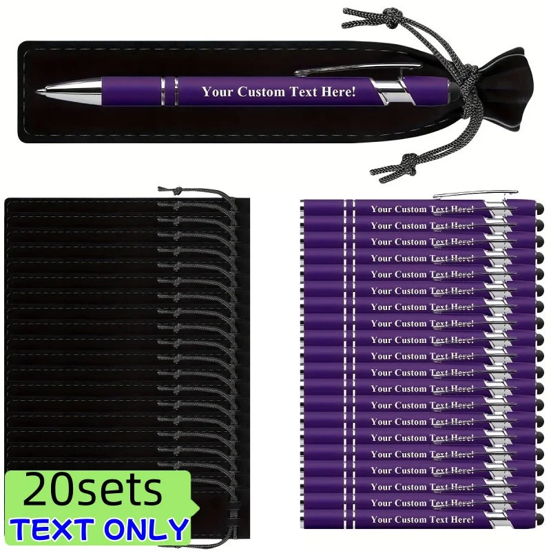 20 Sets Customizable Metal Ballpoint Pens with Pen Bags – Custom Logo Promotional Gift Set