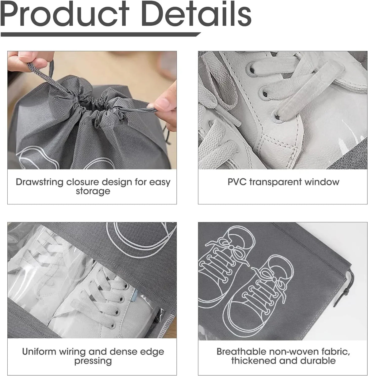 Shoe Storage Bags with Drawstring – Non-Woven Fabric Shoe Organizer for Travel, Luggage & Closet Storage, 5 or 10 Pack
