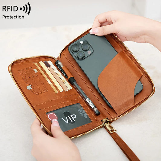 RFID Blocking Passport Holder – Secure Travel Wallet with Zipper for Cards & Documents