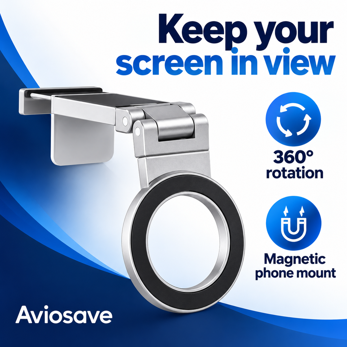 360° Rotation Magnetic Phone Holder for Airplane Tray and Desk