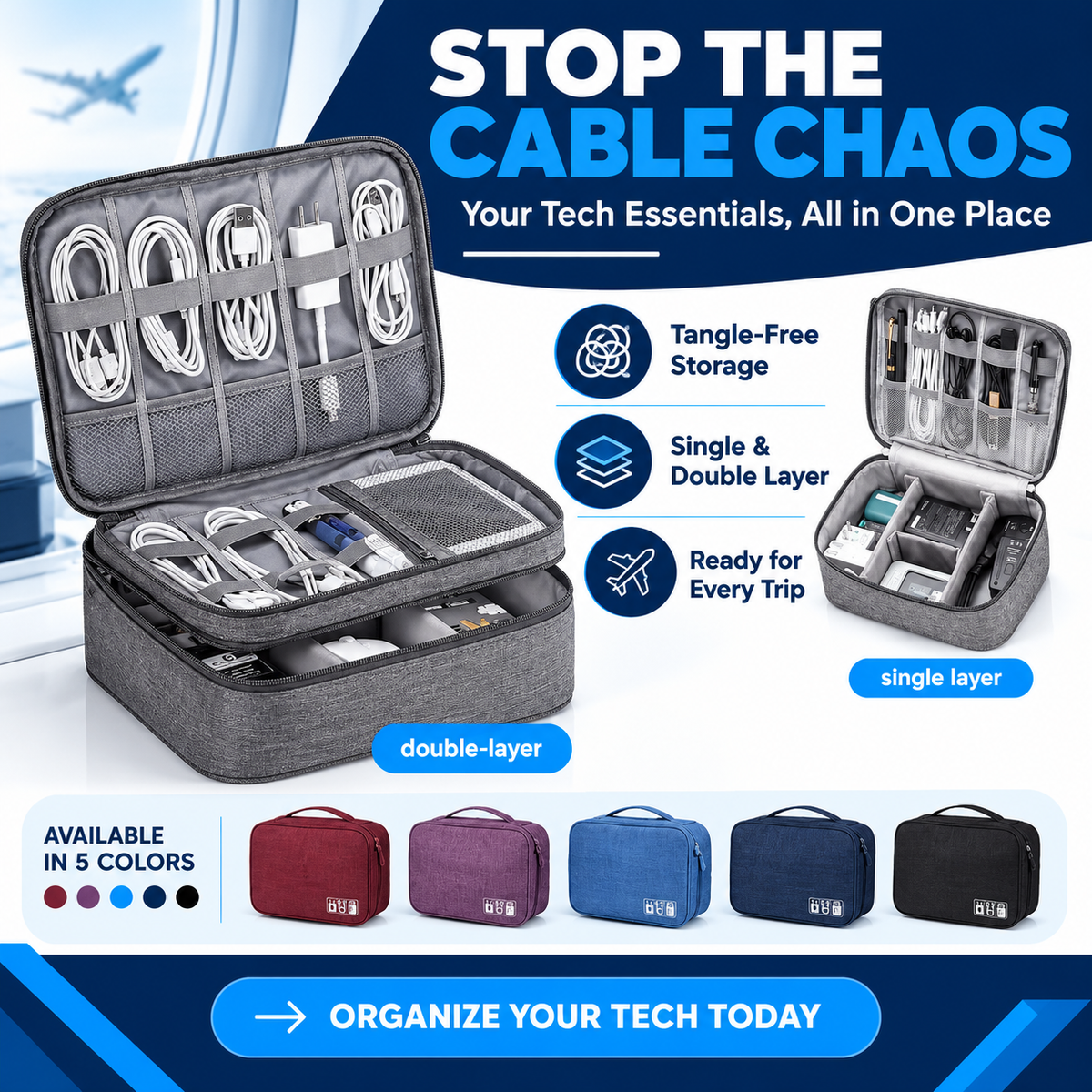 Travel Cable Organizer Bag – Portable Electronics Accessories Storage Case for Chargers, Cables & Gadgets