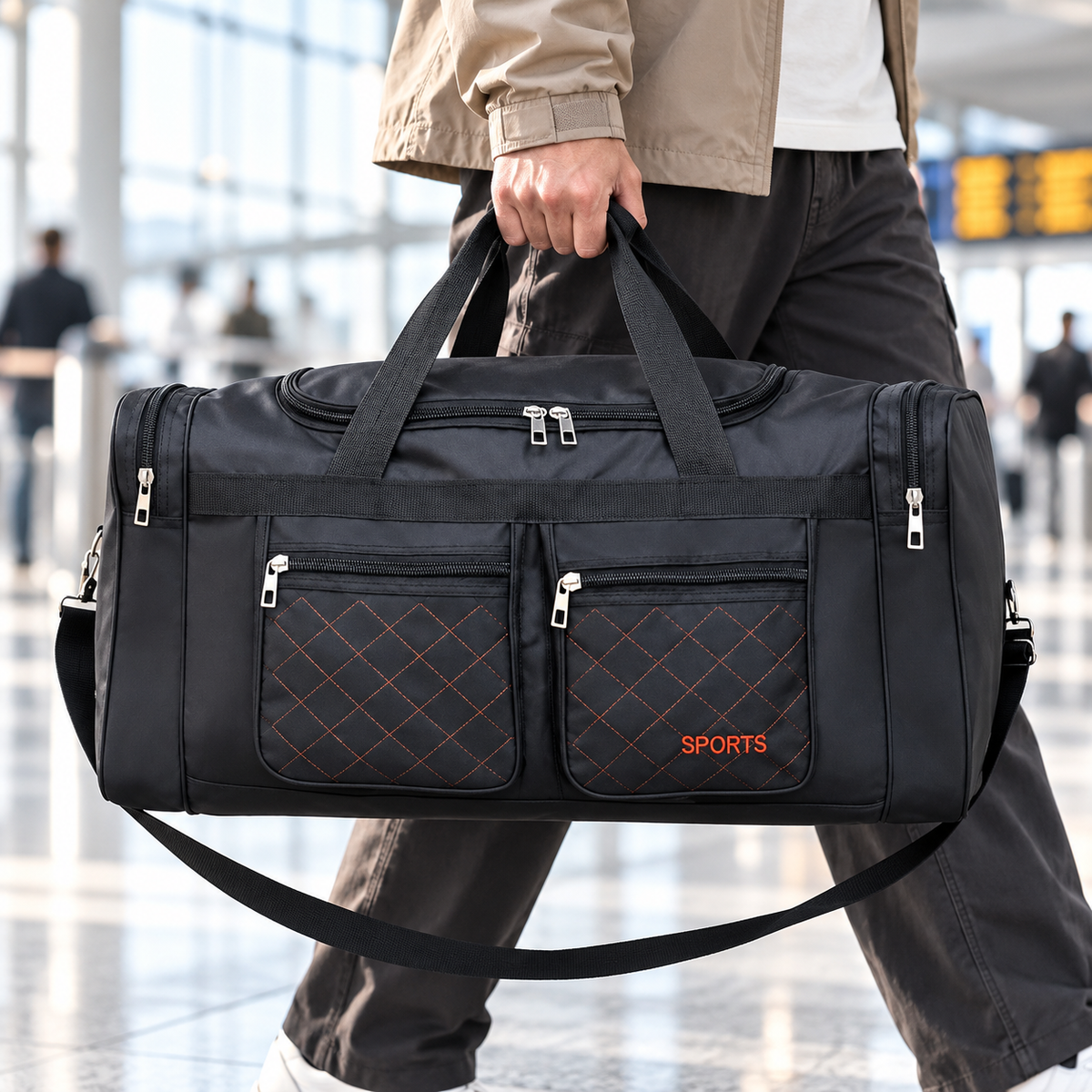 Large Capacity Nylon Travel Duffel Bag with Multiple Pockets