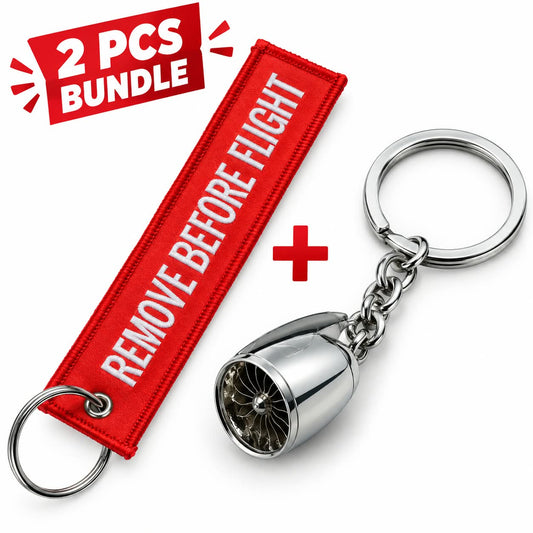 Aviation Keychain Duo Bundle – Remove Before Flight + Mini Jet Engine